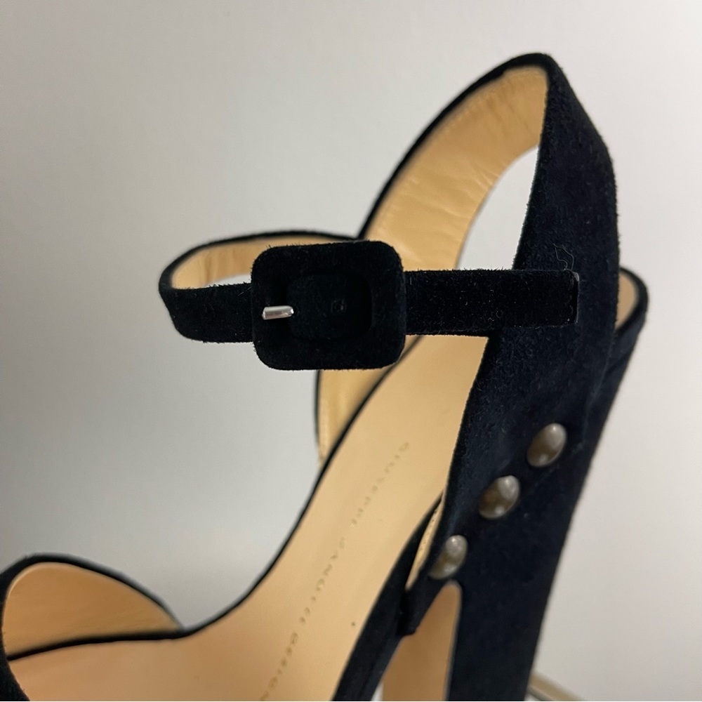 GIUSEPPE ZANOTTI Black Suede Brass Stud Betty Alien Platform Peep Toe Heels - Picture 11 of 14